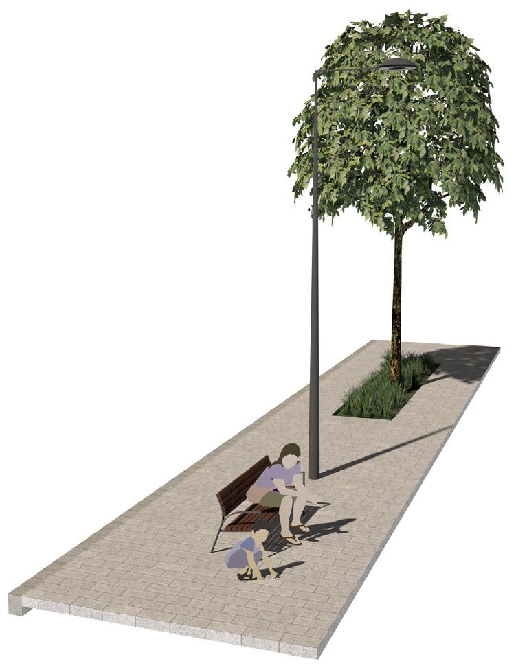 2.3.2 Skyddszon Bredd: 0,7 m exklusive kantsten Skyddszon används då cykelbana angränsar till kantstensparkering eller körbana.
