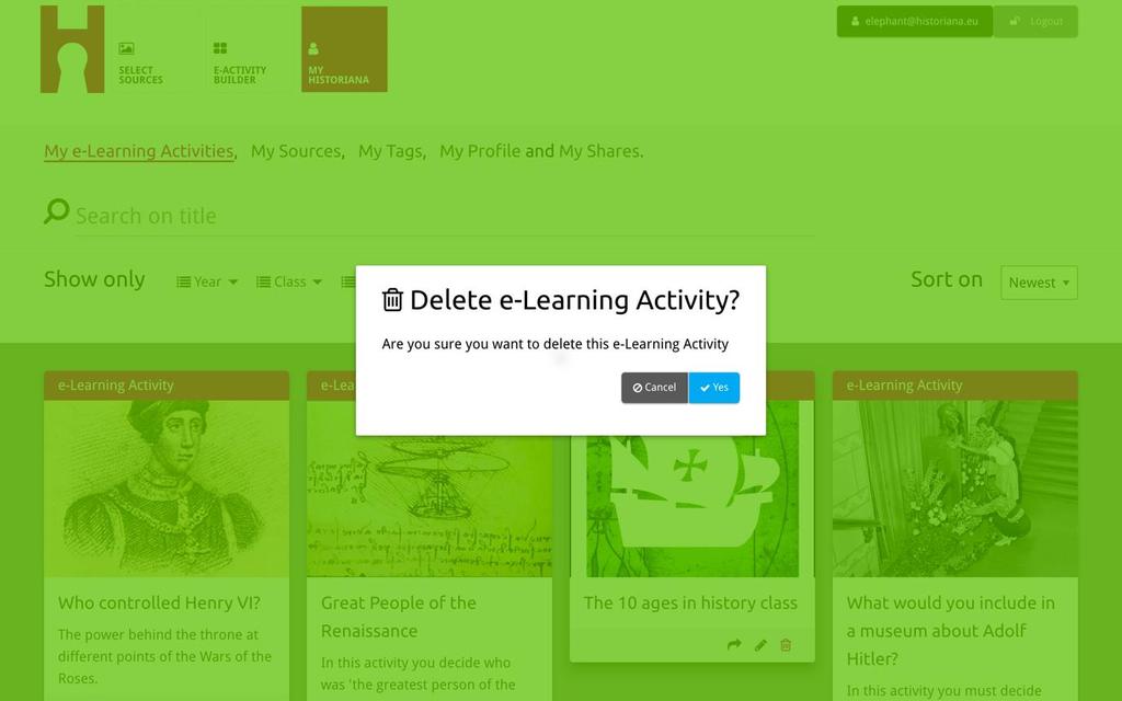 Importera och radera e-lärandeaktiviteter Om du vill importera en befintlig e-lärandeaktivitet går du till avsnittet Teaching and Learning, söker upp e-lärandeaktiviteten och klickar på [ ] lägg