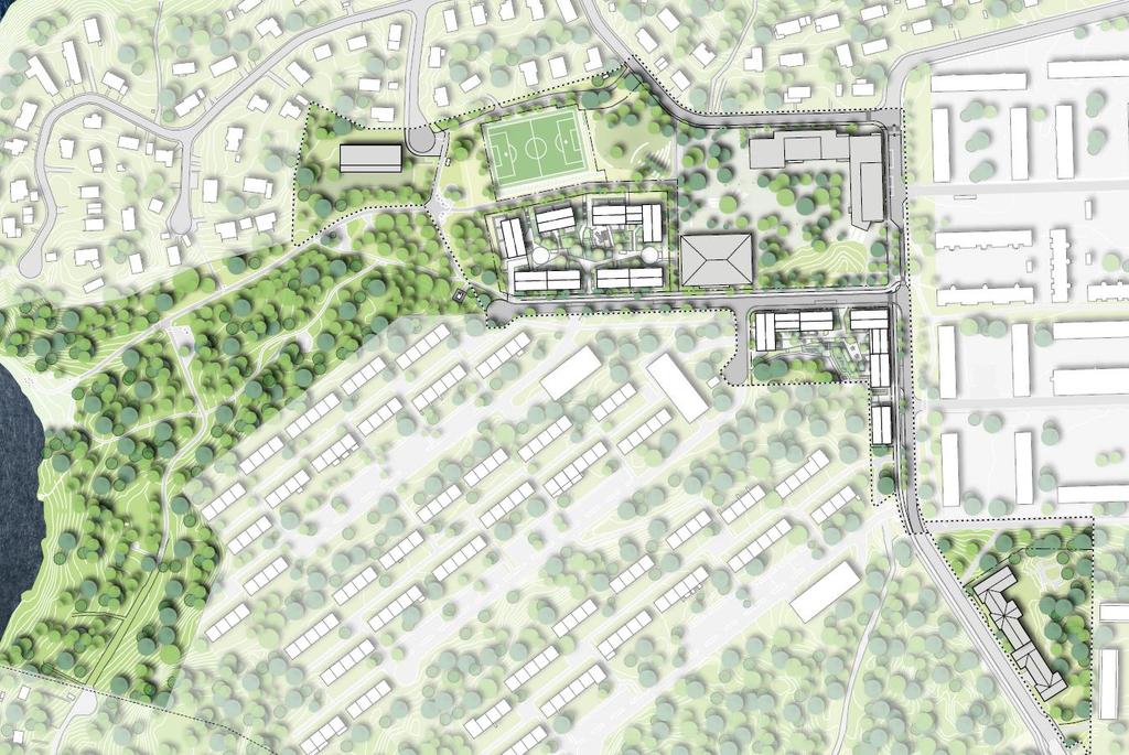 Sida 4 (16) Söderholmsskolan ligger i en dalgång mellan radhusen på Örnholmsbrinken och villabebyggelsen ovanför Våruddsringen. Söderholmsgränd domineras av breda körbanor och omges av mycket grönska.