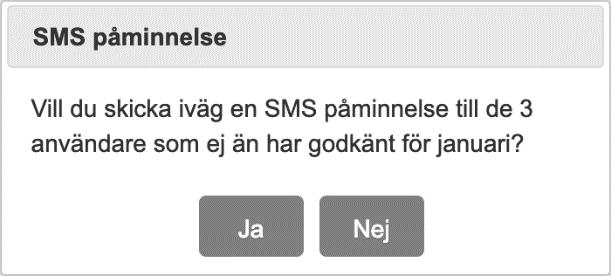 Om du har aktiverat denna funktion kommer ett SMS skickas ut strax efter 08:00 den dag som ställts in med funktion att påminna assistenter att godkänna sin tidrapport.