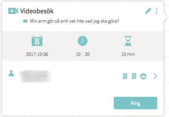 2.2.1 Kalender-popup Om du klickar på en bokad tid i din kalender öppnas en ruta med övergripande information om besöket. 2.2.2 Kalender-popup - detaljvy Om du klickar på patientens namn i popup-rutan kan du få mer detaljerad information om patienten.