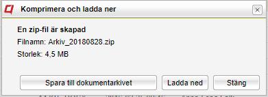 Klicka på Ladda ner för att hämta zip-fil med de utvalda dokumenten. Om äldre versioner tas med kommer de få namn dokument (1.3) där 1.3 är versionsnumret.