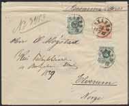 546 L2b 3 öre violet-carmine, perf 14. Superb cancellation OPPMANNA 9.3.1890. 300:- 547 L3 5 öre brown, perf 14. Superb cancellation STRENGNÄS 20.4.1879.