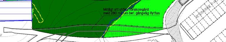 Mörkblå punktstreckad linje visar 70 dba-gränsen vid