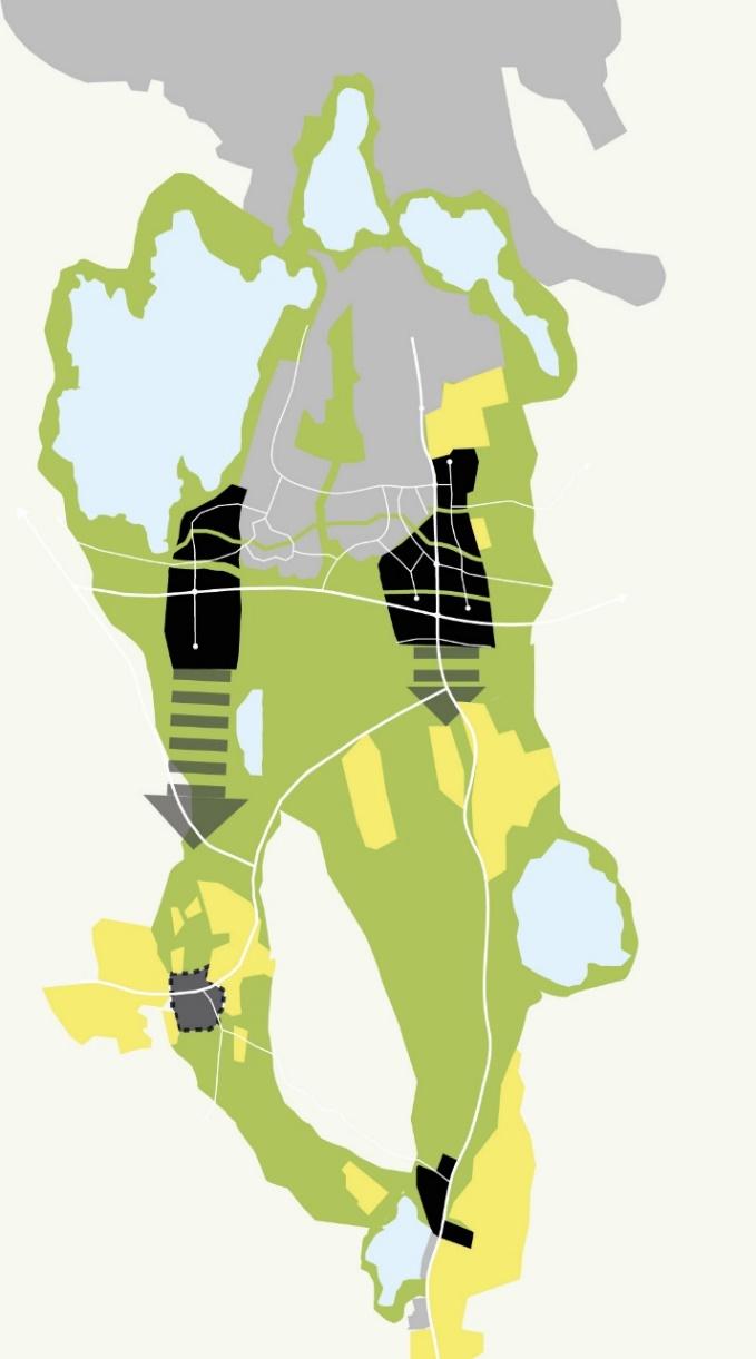 och utvecklas ett grönområde som fungerar som en grön resurs där både befintliga och nya bostadsområden har nära till grönområden och kopplingar mellan stad och landsbygd.