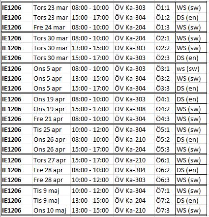 7 övningar, 3 övningsgrupper (2 sw, 1 en) William Sandqvist två övningsgrupper på