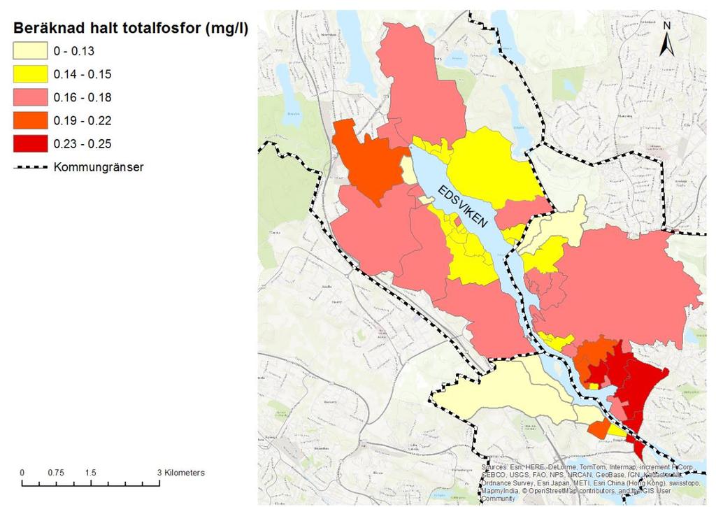 repo001.docx 2012-03-29 Figur 3: Beräknad halt totalfosfor i dagvatten och basflöde från varje avrinningsområde.