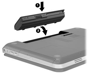 Sätta i eller ta ut batteriet OBS! Mer information om hur du använder batteriet finns i Referenshandbok för HP Notebook. Så här sätter du i batteriet: 1.