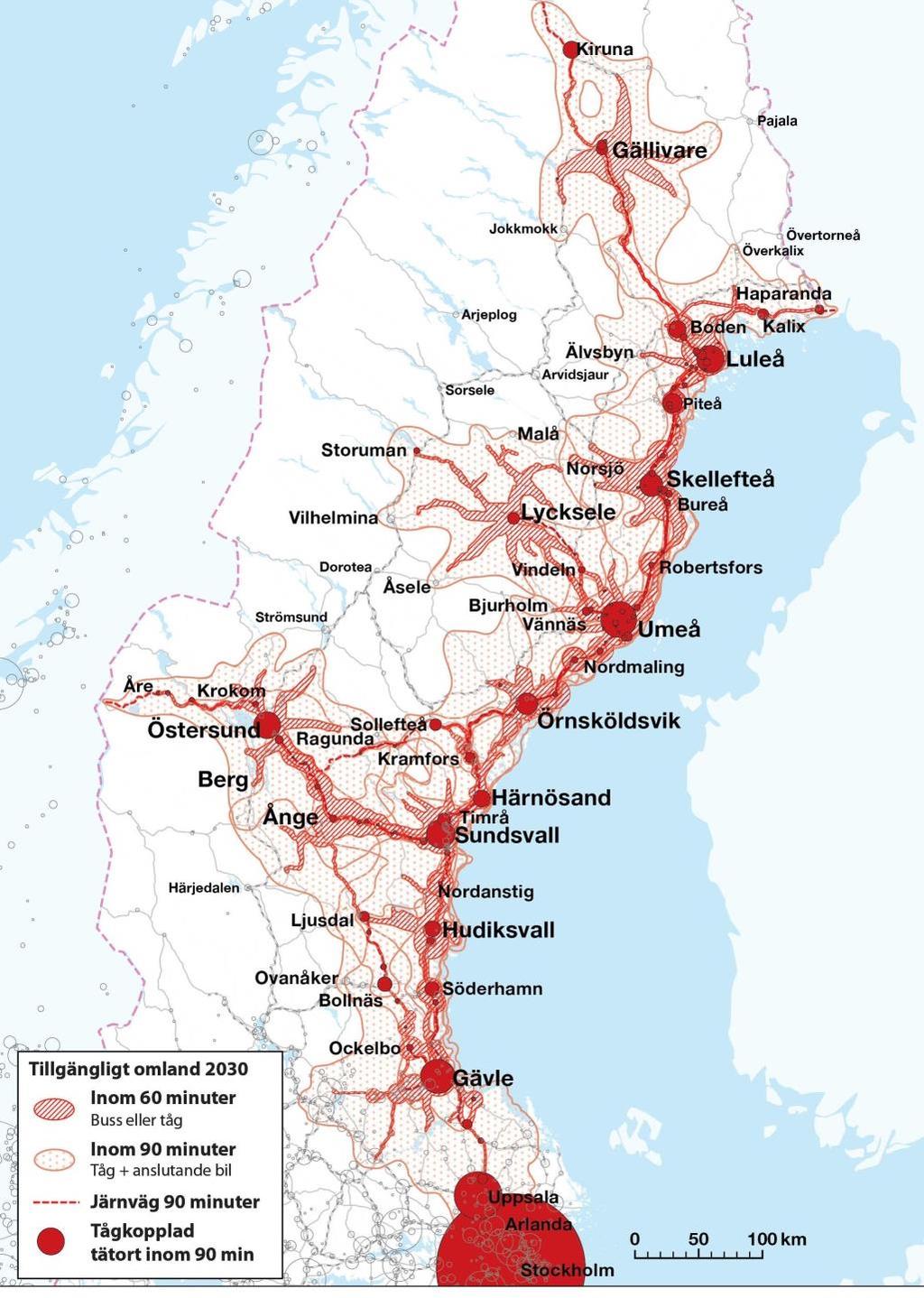 Kapacitetsstark och robust järnväg 20 Kustjärnvägen skapar effekter för resenärer i hela systemet Med en Norrbotniabanan mellan Umeå och Luleå, och en utvecklad persontrafik längs tvärstråken, stärks