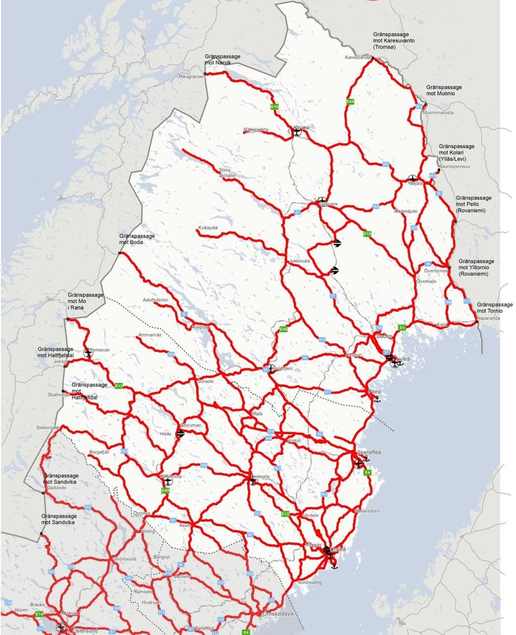 En samspelande region 8 Vägnätet en förutsättning för utveckling av hela regionen För Norra Sverige är vägnätets kvalitet nära sammankopplat med utvecklingsmöjligheterna inom bland annat