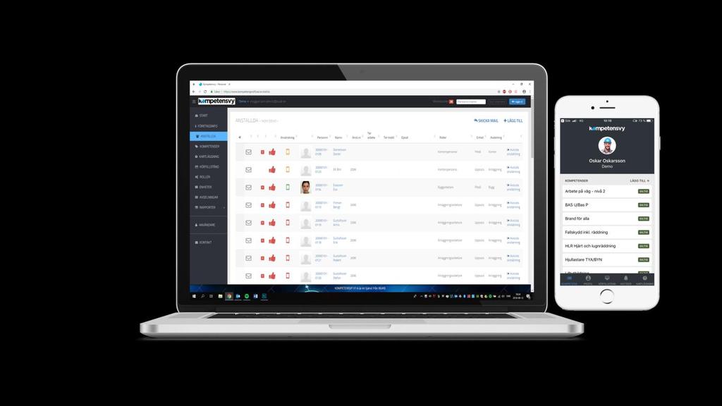 Kompetenssystem Med Kompetensvy får du full koll på företagets kompetenser Digitalisera er Excelfil Koll på vem som har vilken utbildning Digitala utbildningsbevis och körtillstånd Enkelt! Pling!