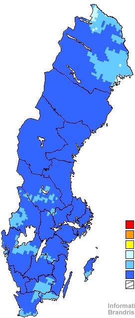 3.3.3 Brandriskprognoser För att visa hur stor brandrisken är i landet publiceras kontinuerligt under vår och sommar månaderna brandriskprognoser av Sveriges Metrologiska och Hydrologiska Institut