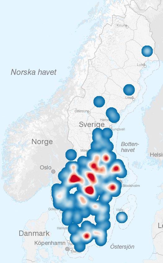 STÖD TILL STÄNGSEL MOT ROVDJUR KAPITEL 10 Figur 1 Kartan visar var det finns flest beviljade stöd Figur 2 Kartan visar var i landet de sökande finns 77 procent av jordbruksföretagen bedriver