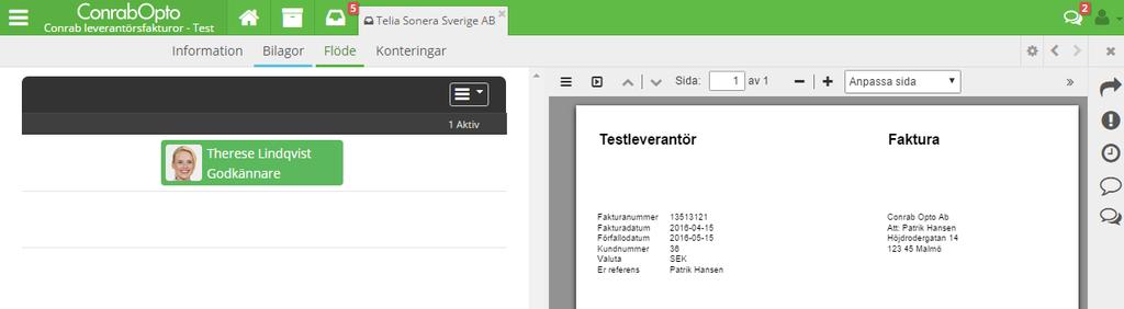 14 12. Flöde I flöde ser man vilka användare som har haft dokumentet innan dig.