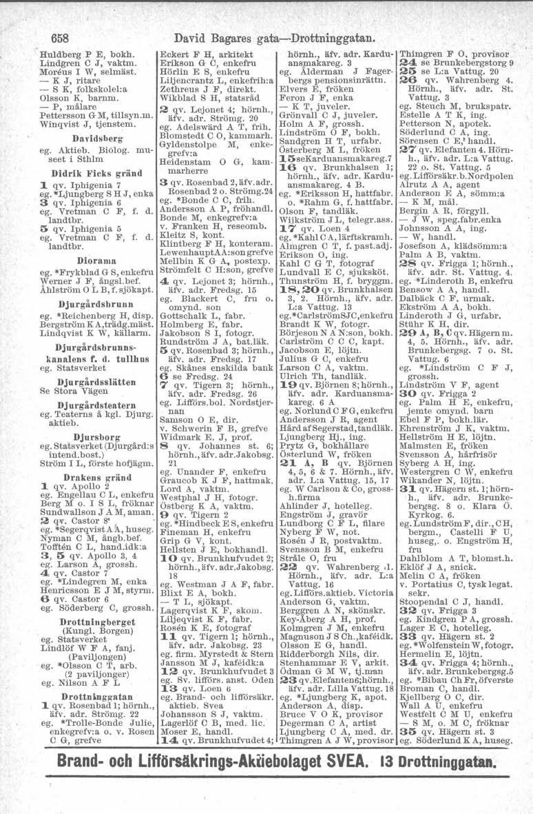 658 Huldberg P E, bokh. Lindgren O J, vaktm. Moreus I W, selmäst. - K J, ritare - S K, folkskolel:a Olsson K, barrim. - P, mälare Pettersson G M, tillsyn.m. Winqvist J, tjenstem.