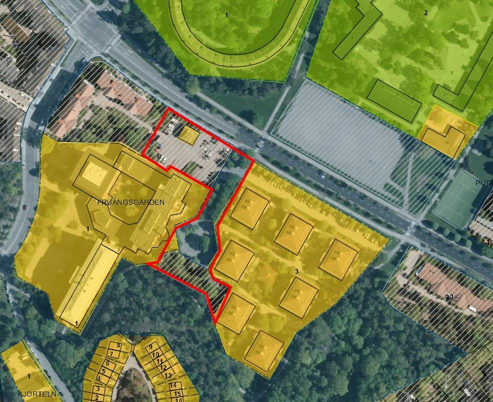 Kulturhistoriskt värdefull miljö Byggnaderna som tillhör Fruängsgårdens servicehus, tjockhusen öster om planområdet och radhusområdet