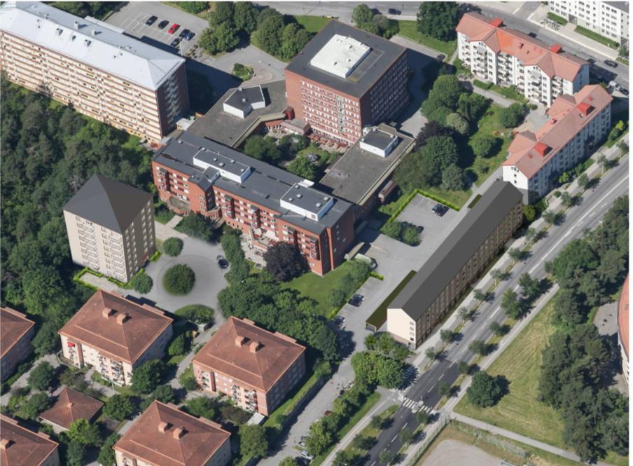 Sida 19 (42) Sektion av planerad bebyggelse från Elsa Beskows gata till radhusen på Karin Boyes gata, på fastighet Turnyren 38.