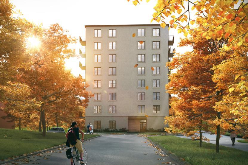 Sida 21 (42) Punkthuset Punkthuset innehåller lägenheter i storlekarna två till tre rum och kök. Fasaden föreslås få en sandfärgad putskulör med kopparfärgad plåt.