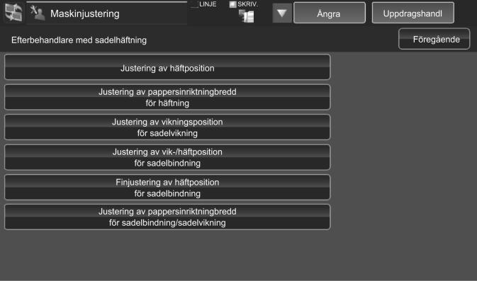 100-arks sadelefterbehandlaren, trimningsmodulen och hålslagningsmodulen är installerade: Inmatningsområde: En häftklammer: [70]-[130] Två häftklamrar: [85]-[115] (1 = 0,1 mm) Standard: 100 för varje