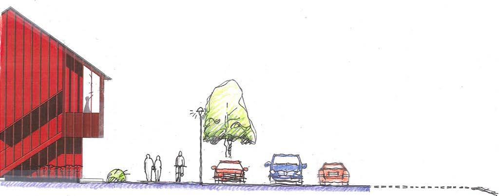 Gatusektion genom Rissne allé (Rissneleden). Illustration av Ahlström Arkitektkontor.