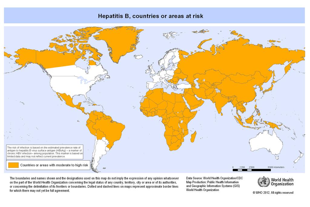 > 2 % av befokningen HbsAg-positiva (intermediär eer hög risk) Riskänder för hepatit B Europa: Abanien, Armenien, Azerbajdzjan, Bosnien-Hercegovina, Bugarien, Georgien, Kosovo, Makedonien, Modavien,
