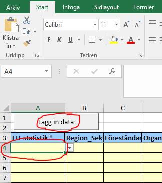3.2 DIREKT DATAINMATNING I BLADET Väljer du att skriva in dina data direkt i bladet följer du dessa steg: 1.