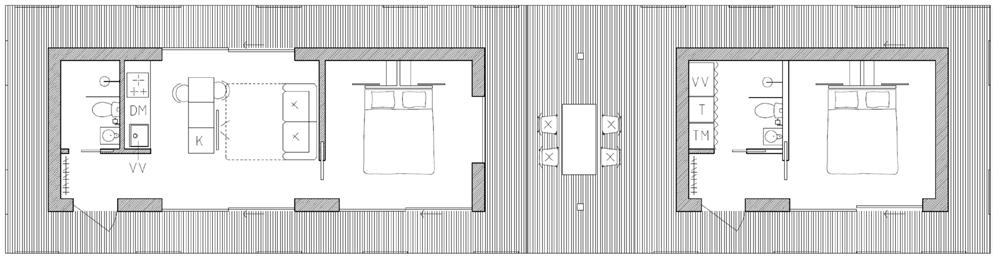 Arkitektritade hus som kan växa med dig HUS MED ATTEFALLSHUS OCH UTEPLATS: H40+H25+U15 2 233 CM 1 030 CM 250 CM 845 CM 587 CM 387 CM HALL 150 x 100 cm TOALETT H40 140 x 200 cm KÖK OCH VARDAGSRUM H40