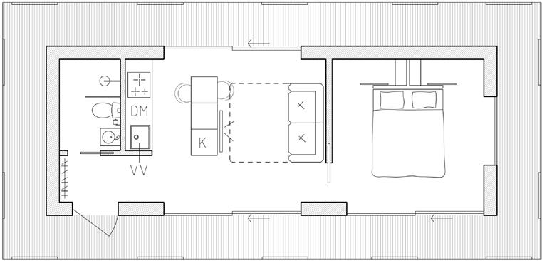 Arkitektritade hus som kan växa med dig HUS: H40 1 235 CM 1 035 CM HALL 150 x 100 cm TOALETT 140 x 200 cm KÖK 460 x 330 cm 387 CM 587 CM SOVRUM 350 x 330 cm Designen är framtagen av oss arkitekter