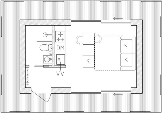 Arkitektritade hus som kan växa med dig ATTEFALLSHUS: H25 845 CM 645 CM HALL 150 x 100 cm TOALETT 140 x 200 cm 387 CM 587 CM KÖK OCH VARDAGSRUM 434 x 330 cm Designen är framtagen av oss arkitekter