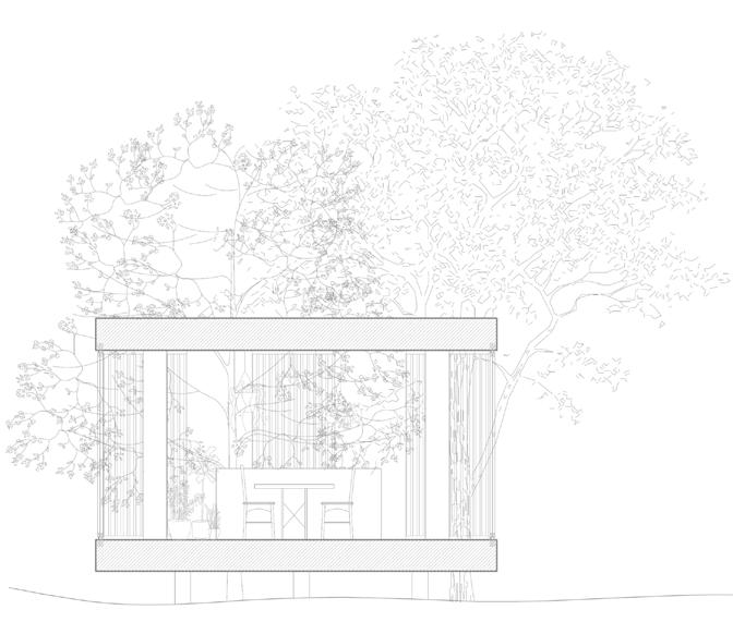 TERRASS U15 Lite mer utomhus Vår modul för utemiljö med pergola är helt bygglovsfri. På uteplatsen kan man sitta skyddad från vind och regn.