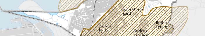 och nationella kommunikationsstråken. Burlövs kyrkby med tät bebyggelse, prästgård, skola och sockenstuga.