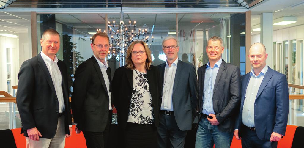i Inission AB (publ) den 8 maj 2018 kl. 18.00 Inissions styrelse. Från vänster Lars Atterfors, Fredrik Berghel, Karin Skoglund, Hans Linnarsson, Olle Hulteberg och Mattias Hultheimer.