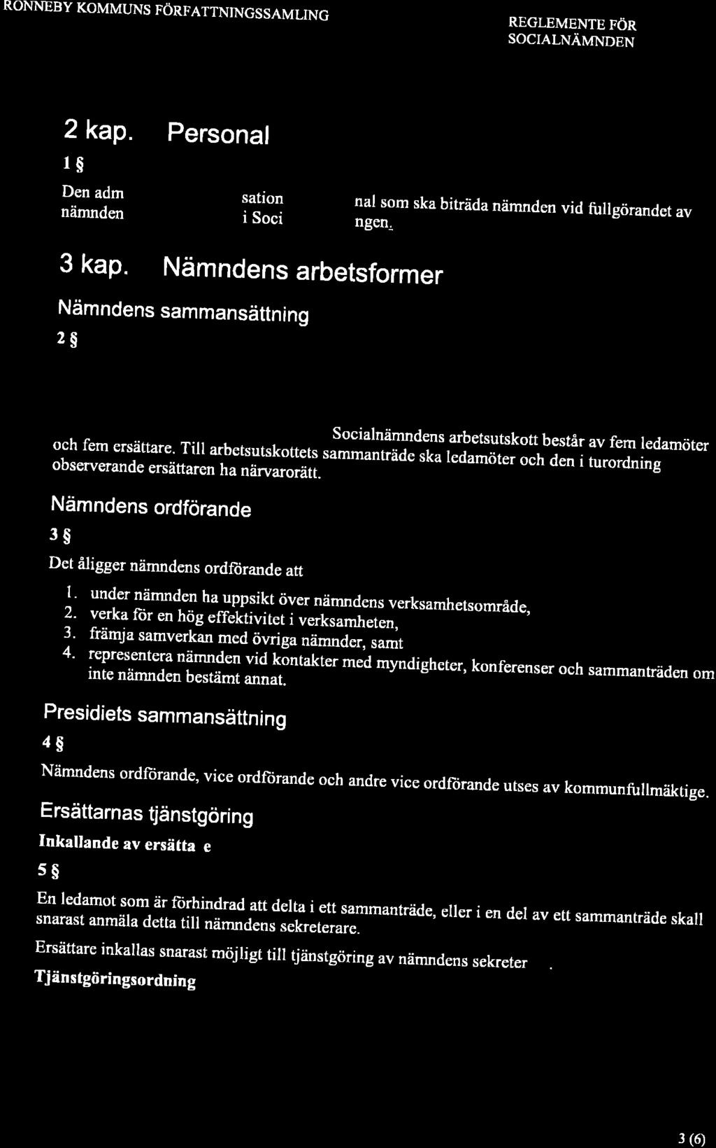 RONNEBY KOMMI,INS FÖRFATTNINGSSAMLING REGLEMENTE FÖR SOCIALNÄMNDEN 2 kap.