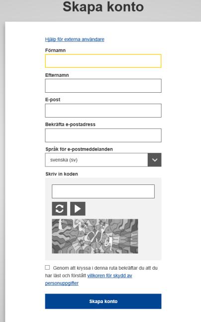 1. Skapa ett EU login Klicka på följande länk, välj skapa ett konto och fyll i uppgifterna: https://webgate.ec.europa.
