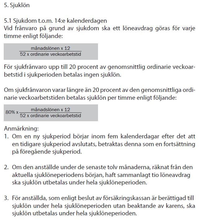 C. Hantering enligt Bilaga F punkten 5.1. i Tobaksavtalet (månadslön) I och med att karensdagen har ersatts med karensavdrag har bestämmelsen om karensdag i Bilaga F punkten 5.1 ändrats.