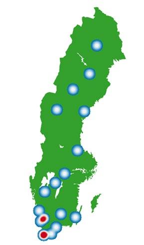KAPITEL 12 STÖD TILL SAMARBETSÅTGÄRDER Flest projekt i söder Kartan i figur 4 visar att de flesta projekten finns i de södra delarna av Sverige.