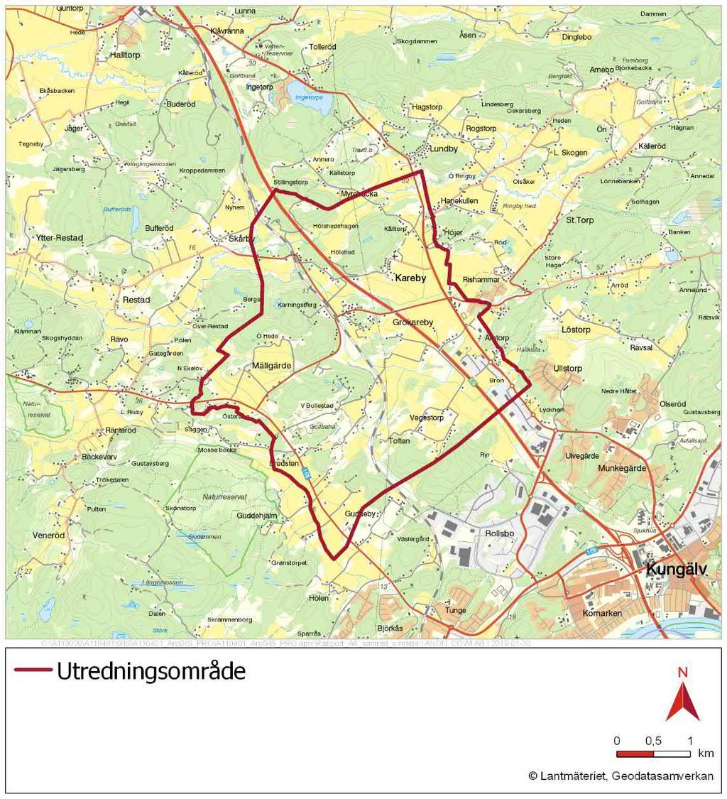 3. Avgränsningar 3.1. Geografisk avgränsning Vägplanens utredningsområde sträcker sig mellan väg 168 i väster och väg 574 i öster.