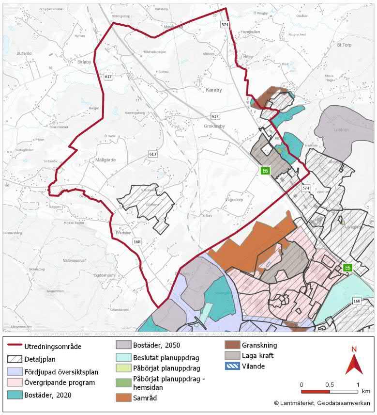 Figur 9. Utredningsområde inklusive Kungälvs kommuns detaljplaner i olika skeden, år 2019. 4.4. Landskapet En inledande landskapsanalys har tagits fram för del av det aktuella området.
