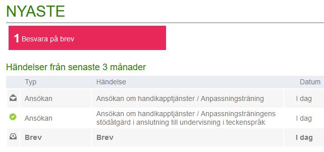 Första sidan: Nyaste I vyn Nyaste kan du välja den ansökan du vill läsa.