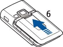 5. Sätt i batteriet (5). 6. Sätt tillbaka bakstycket (6). Installera ett minneskort Använd endast kompatibla minisd-kort tillsammans med enheten.