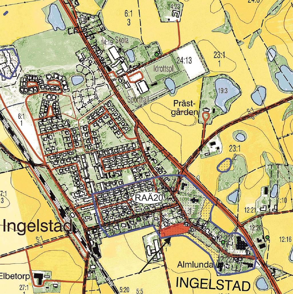 Området som skall bebyggas är cirka 130x40 meter stort i östvästlig riktning och beläget i den södra centrala delen av fornlämning 20 i Västra Ingelstads socken.
