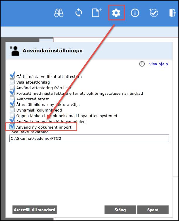 Ny dokumentimporten som standardval Ny dokumentimportmoduleningår tillsammans med bokföringsmodulen i Compello Desktopapplikationen. Så här väljer du nya dokumentimportmodulen som ditt standardval. 1.