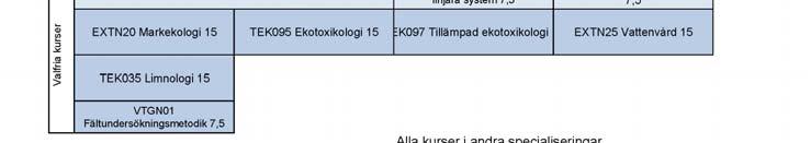 Valfria kurser Som valfria kurser inom programmet räknas alla kurser som ingår i övriga specialiseringar samt de som