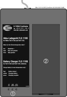 Radiosändare spectrum 1/2/3 Sida 11 / 30 2.1.4 Batteriladdare FLG 110B Använd endast denna laddare för HBC-batterierna FuB 10 AA och FuB 10 XL. Laddaren får ej användas i riskzoner.