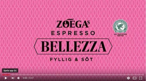 ZOÉGAS Professional Espresso Bellezza Produktnamn VARUMÄRKE PRODUKT FORMAT VOLYM ZOÉGAS Professional Espresso Belezza Hela bönor 8x500g Bilder Film ZOÉGAS Professional Espresso Bellezza Hela bönor