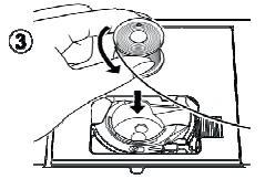 14 SÄTT I SPOLEN 1. Lyft nålen till sitt högsta läge genom att vrida handhjulet mot dig 2.