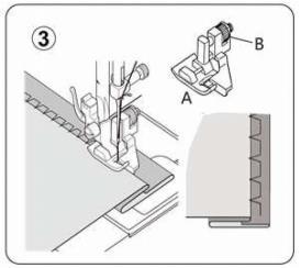 Sy och styr vikningen utmed guiden/skenan på pressarfoten 5. Ta bort arbetet och vik ut fållen OBS!