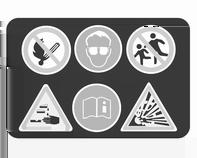 Varningsetikett Symbolernas betydelse: Inga gnistor, ingen öppen eld eller rökning. Använd alltid skyddsglasögon. Explosiva gaser kan orsaka blindhet eller skador.