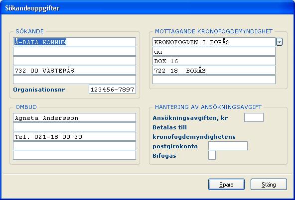 112 Kundreskontra 7.16.9 Översikt Sökandeuppgifter Här registreras eller ändras uppgifter om vem som är sökande, mottagande och ombud när det gäller de betalningsföreläggande som tas fram.
