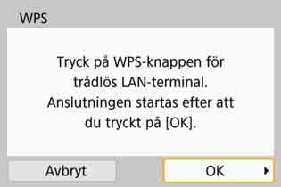 Välj [OK] och tryck på <0> för att skapa en Wi-Fi-anslutning till kopplingspunkten. När en Wi-Fi-anslutning till kopplingspunkten har upprättats, visas nästa skärm. Välj [Automatisk inställning].